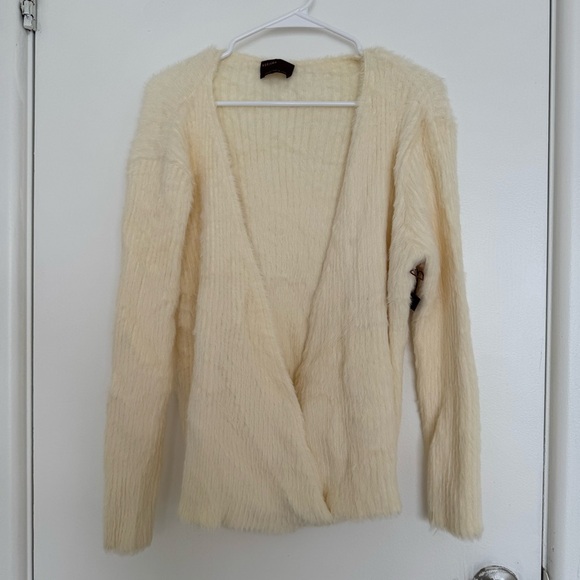 Kerisma Sweaters - Kerisma Cream Fuzzy Long Sleeve Wrap Sweater Top